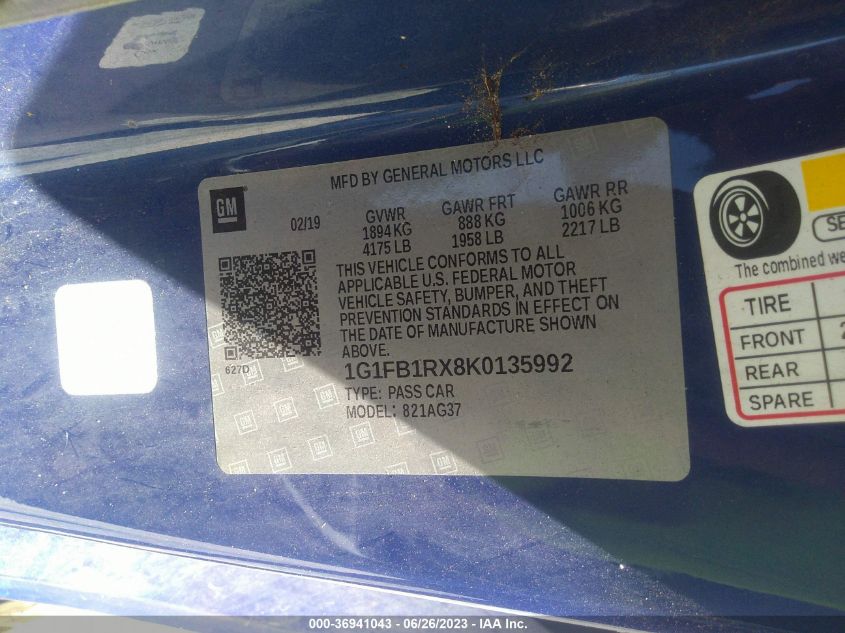 2019 CHEVROLET CAMARO LS/LT - 1G1FB1RX8K0135992