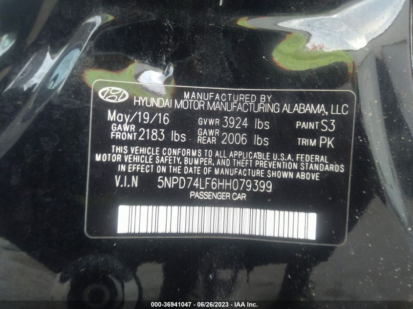 2017 HYUNDAI ELANTRA SE/VALUE EDITION/LIMITED - 5NPD74LF6HH079399