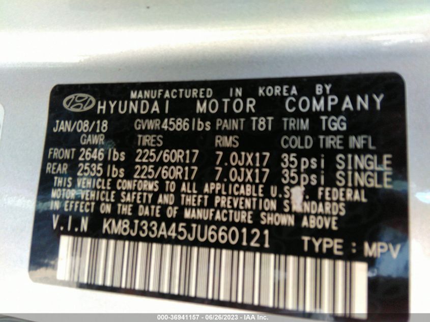 2018 HYUNDAI TUCSON SEL - KM8J33A45JU660121
