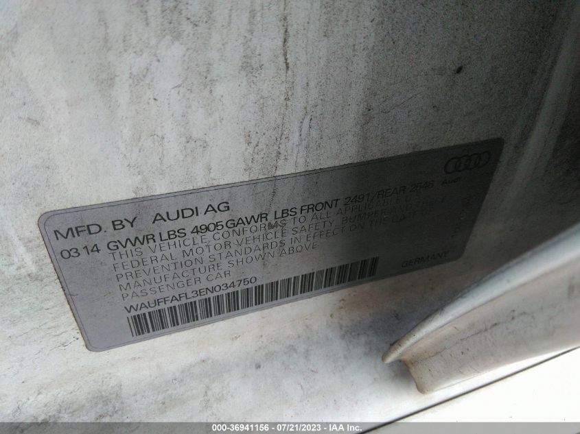 2014 AUDI A4 PREMIUM PLUS - WAUFFAFL3EN034750