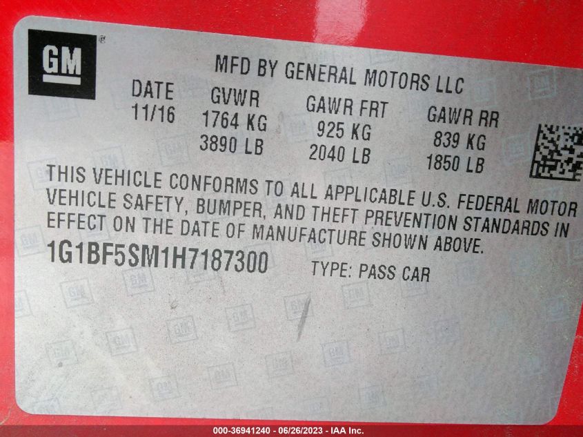 2017 CHEVROLET CRUZE PREMIER - 1G1BF5SM1H7187300