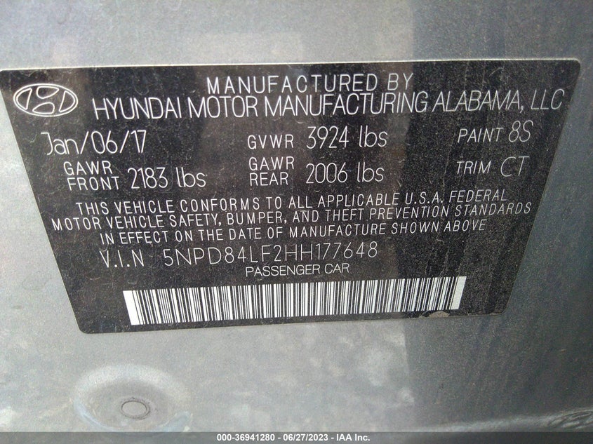 VIN 5NPD84LF2HH177648 2017 HYUNDAI ELANTRA SE/VALUE/LIMITED