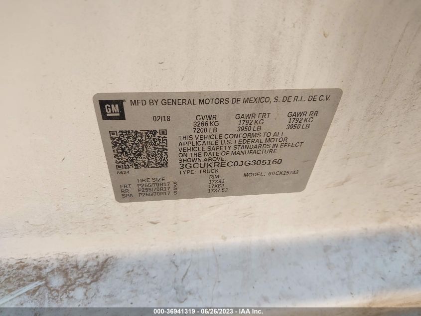 2018 CHEVROLET SILVERADO 1500 LT - 3GCUKREC0JG305160
