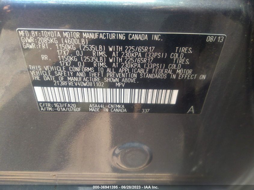 2013 TOYOTA RAV4 XLE - 2T3RFREV4DW081102