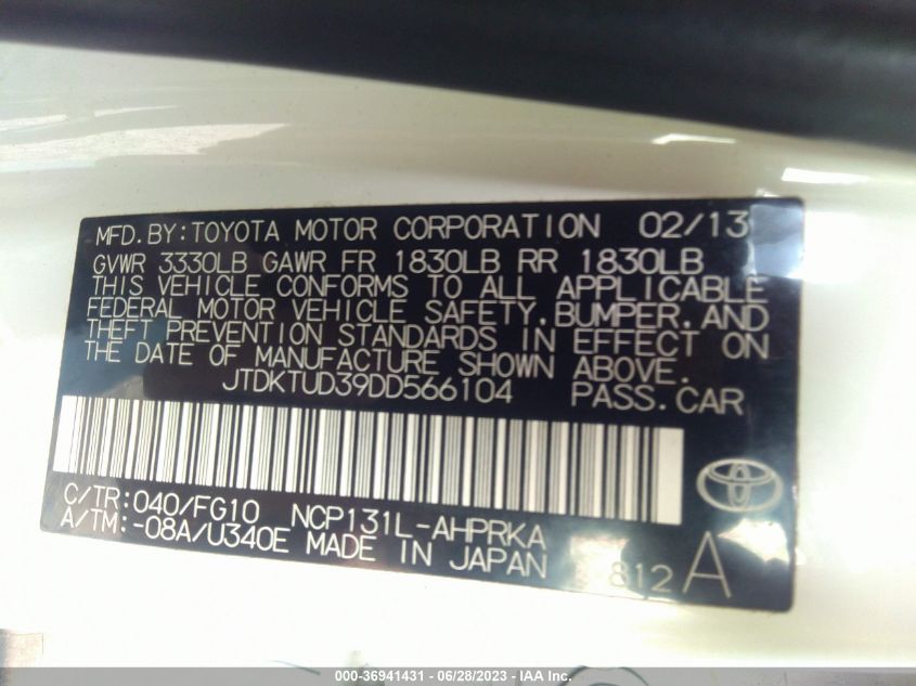 2013 TOYOTA YARIS L/LE/SE - JTDKTUD39DD566104