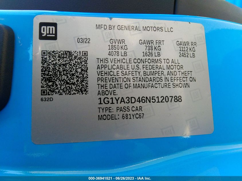 2022 CHEVROLET CORVETTE 1LT - 1G1YA3D46N5120788