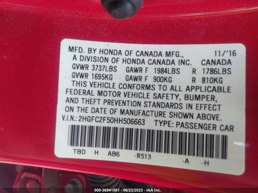 2017 HONDA CIVIC SEDAN LX - 2HGFC2F50HH506663
