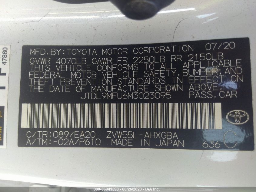 2021 TOYOTA PRIUS LE/XLE - JTDL9MFU6M3023095