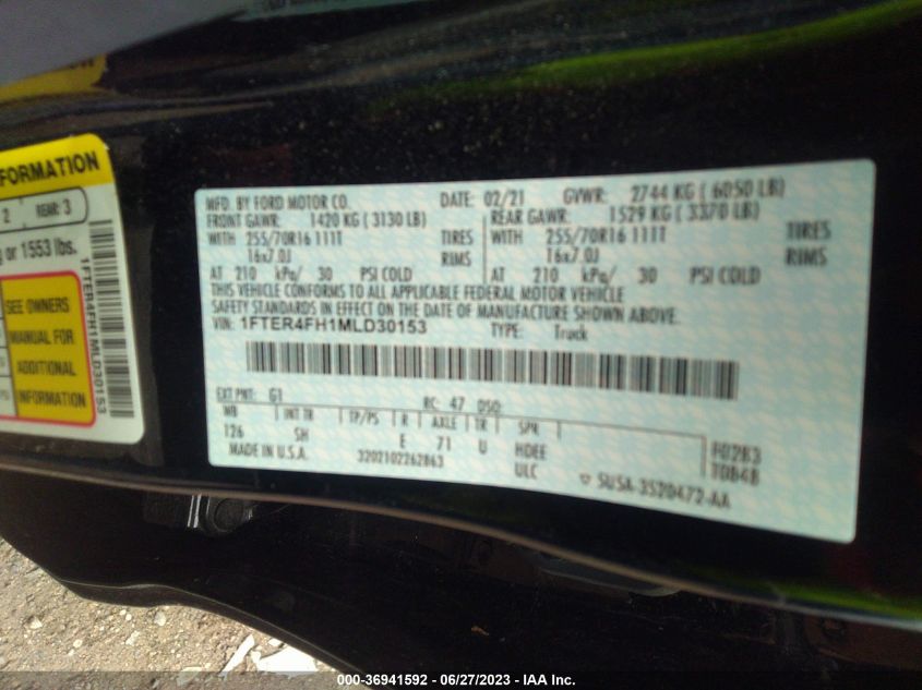 2021 FORD RANGER XL/XLT/LARIAT - 1FTER4FH1MLD30153