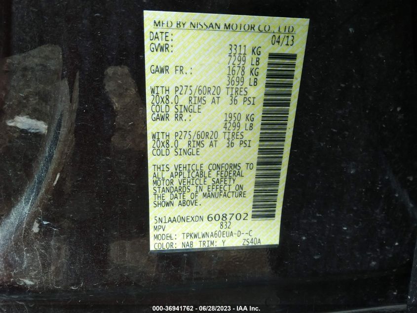 2013 NISSAN ARMADA PLATINUM - 5N1AA0NEXDN608702