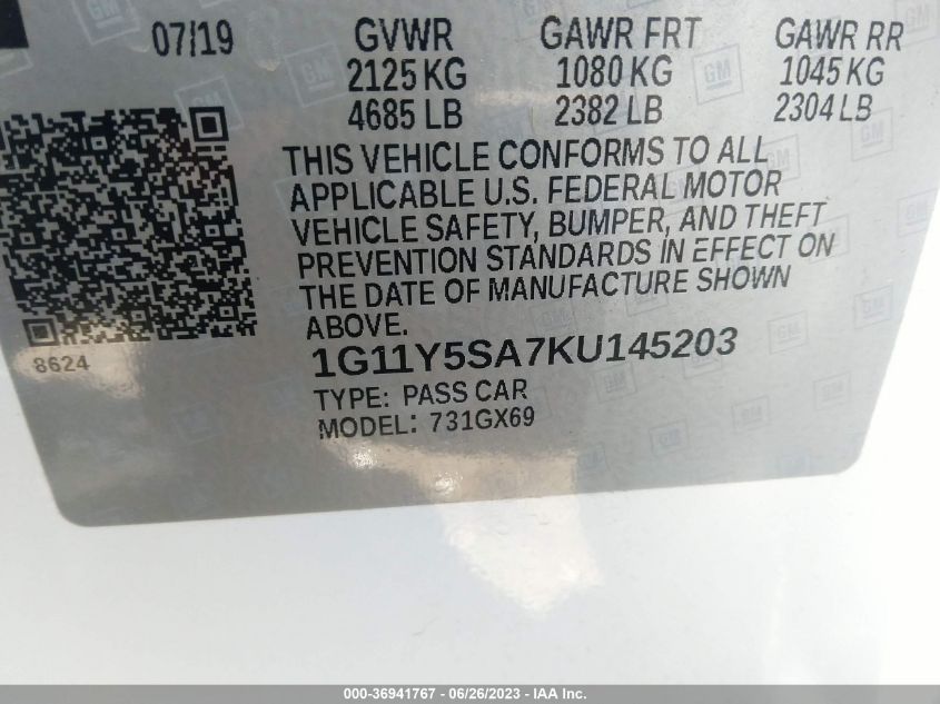 2019 CHEVROLET IMPALA LS - 1G11Y5SA7KU145203