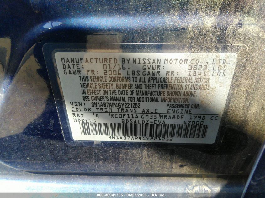 2016 NISSAN SENTRA SV - 3N1AB7AP4GY221252