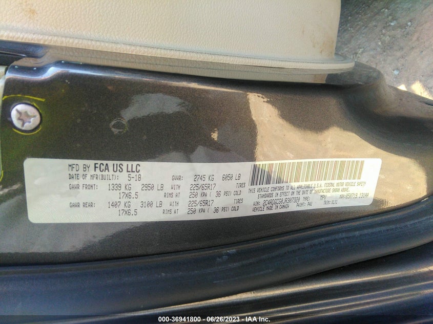 VIN 2C4RDGCG0JR307320 2018 DODGE GRAND CARAVAN SXT