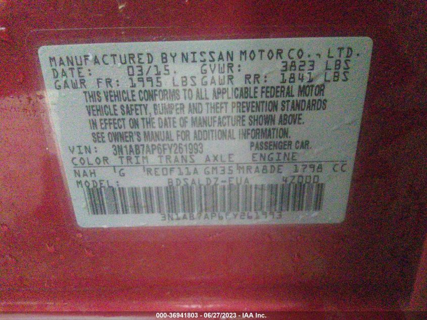 2015 NISSAN SENTRA S/SV/SR/SL - 3N1AB7AP6FY261993