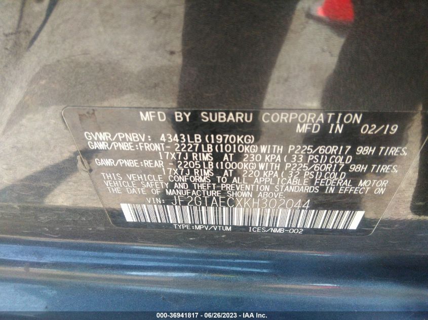 2019 SUBARU CROSSTREK PREMIUM - JF2GTAECXKH302044