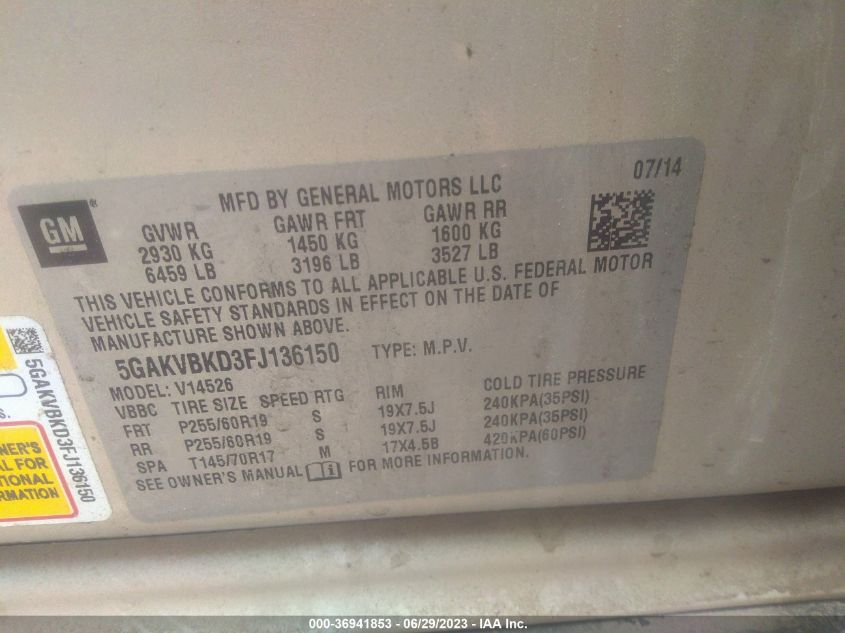 2015 BUICK ENCLAVE LEATHER - 5GAKVBKD3FJ136150