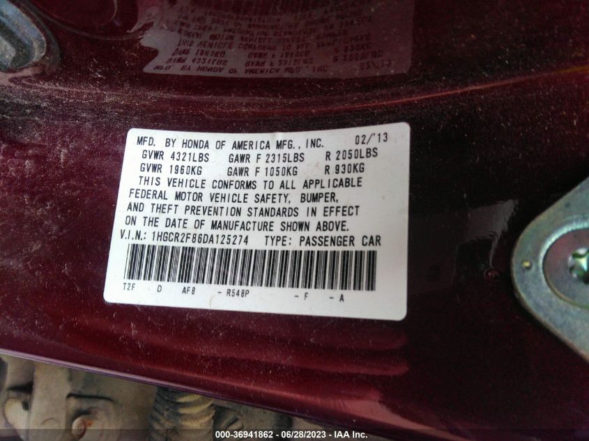 2013 HONDA ACCORD SDN EX-L - 1HGCR2F86DA125274