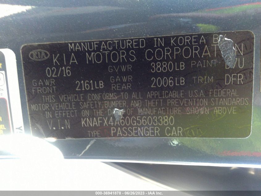 2016 KIA FORTE LX - KNAFX4A60G5603380