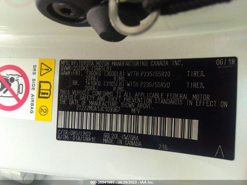 2018 LEXUS RX RX 350 - 2T2ZZMCA1JC109367