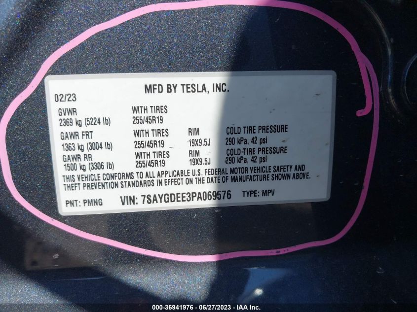 2023 TESLA MODEL Y LONG RANGE - 7SAYGDEE3PA069576