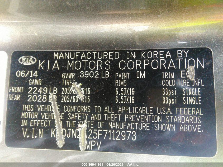 2015 KIA SOUL BASE - KNDJN2A25F7112973