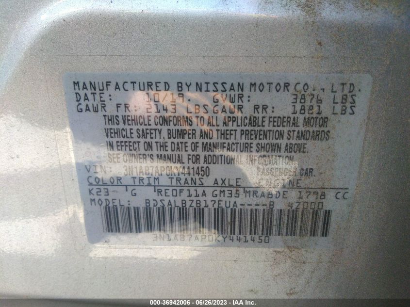 2019 NISSAN SENTRA S - 3N1AB7AP0KY441450