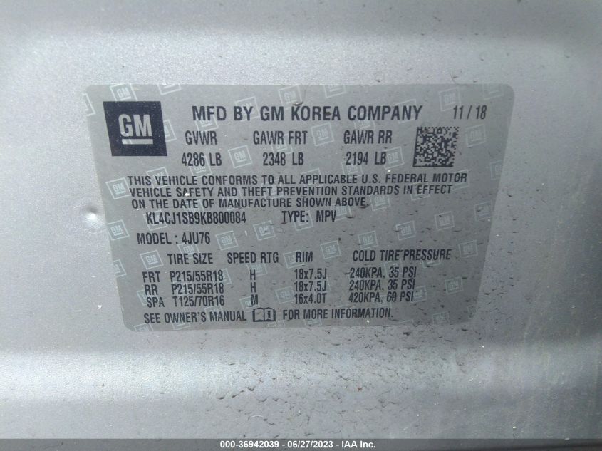 2019 BUICK ENCORE SPORT TOURING - KL4CJ1SB9KB800084