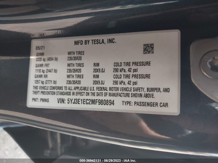 2021 TESLA MODEL 3 PERFORMANCE - 5YJ3E1EC2MF980894