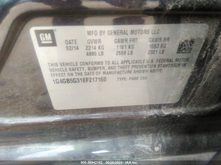2014 BUICK LACROSSE LEATHER - 1G4GB5G31EF217160
