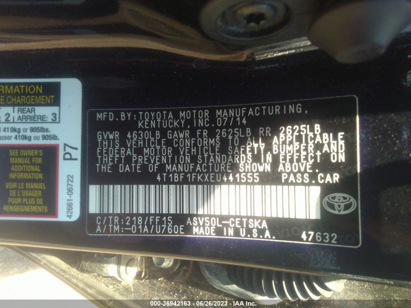 2014 TOYOTA CAMRY L/LE/XLE/SE/SE SPORT - 4T1BF1FKXEU441555