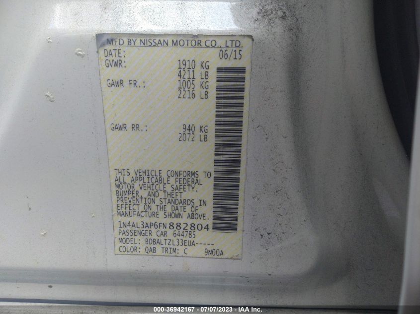 2015 NISSAN ALTIMA 2.5 SL - 1N4AL3AP6FN882804