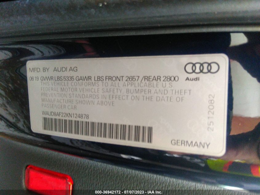 2019 AUDI A6 PREMIUM - WAUD8AF22KN124878