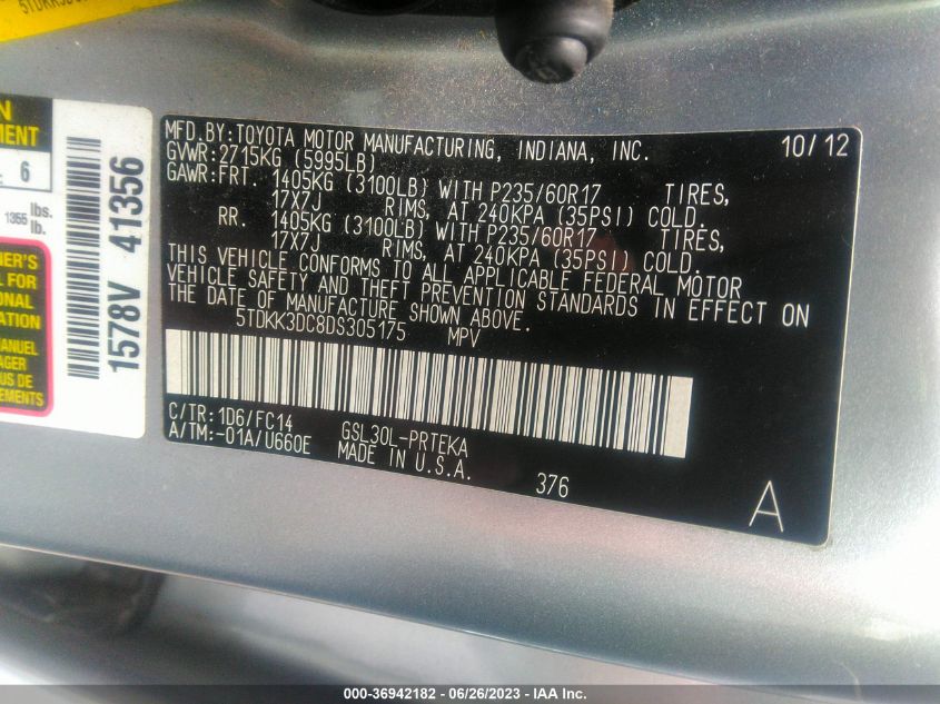 2013 TOYOTA SIENNA LE - 5TDKK3DC8DS305175