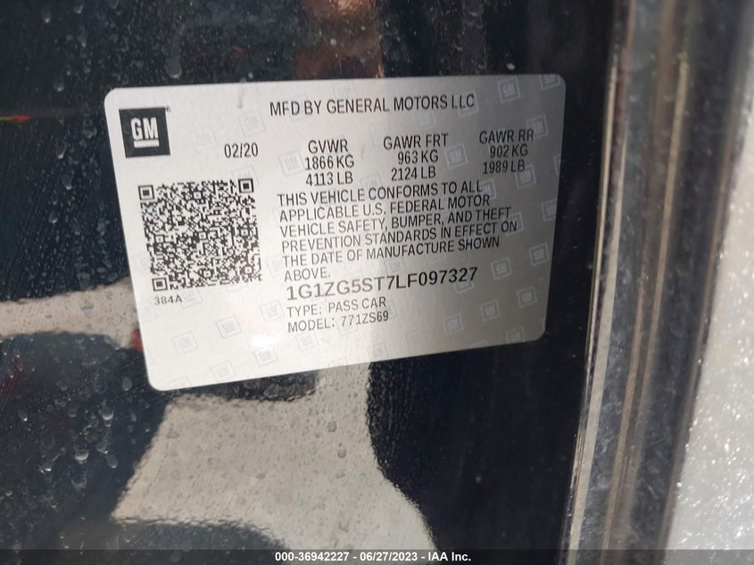 VIN 1G1ZG5ST7LF097327 2020 CHEVROLET MALIBU RS