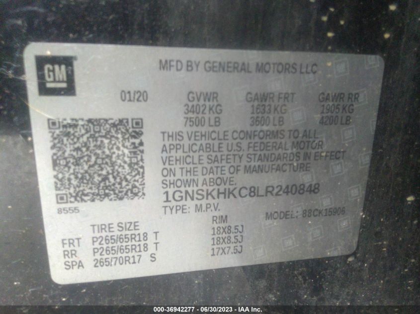 2020 CHEVROLET SUBURBAN LT - 1GNSKHKC8LR240848