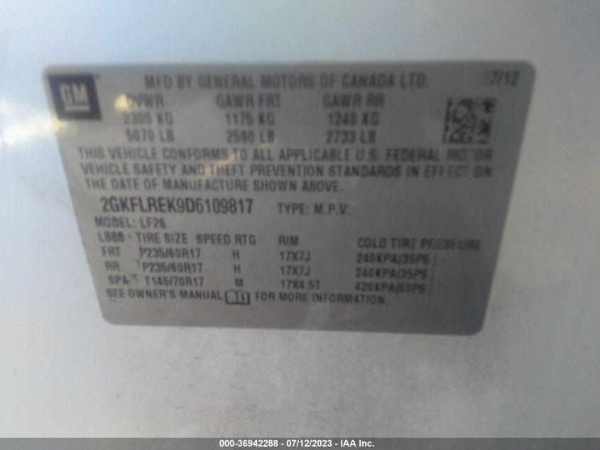 2013 GMC TERRAIN SLE - 2GKFLREK9D6109817