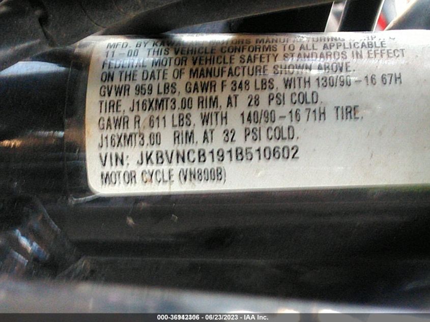 2001 KAWASAKI VN800 B JKBVNCB191B510602