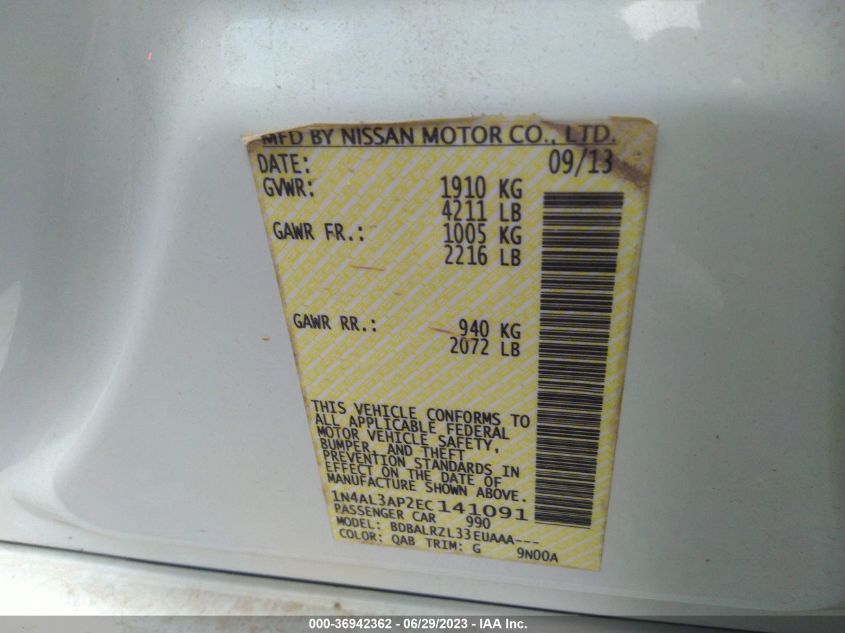 2014 NISSAN ALTIMA 2.5 S - 1N4AL3AP2EC141091