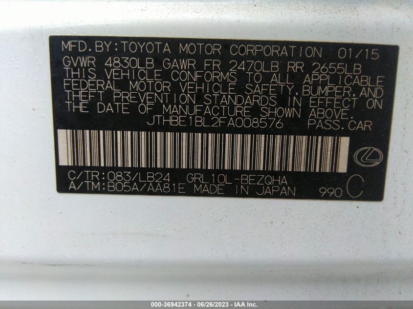 2015 LEXUS GS 350 - JTHBE1BL2FA008576