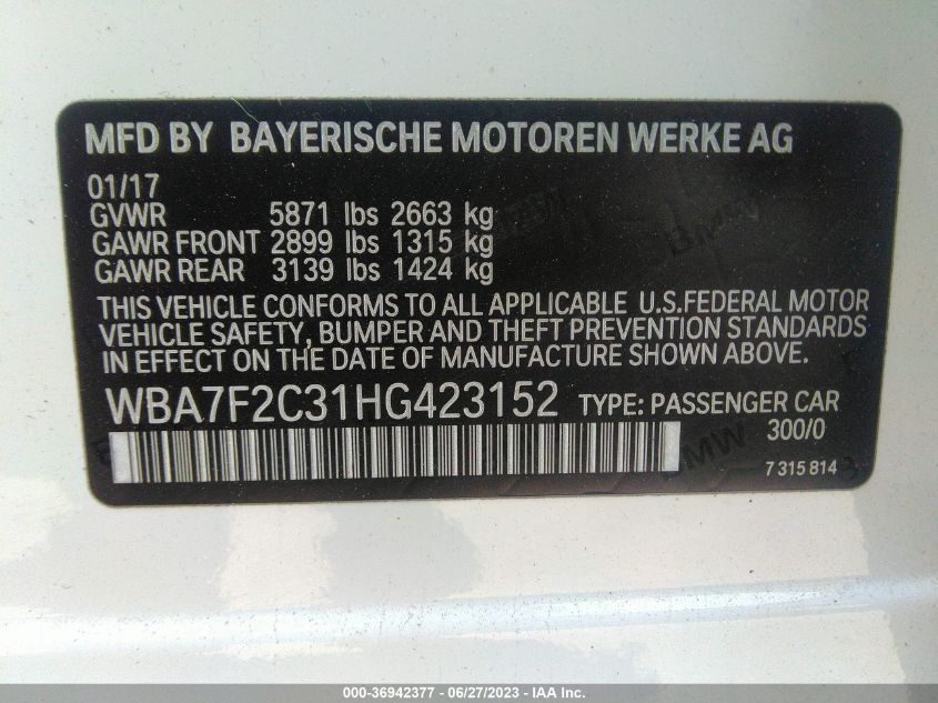 2017 BMW 7 SERIES ALPINA B7 XDRIVE - WBA7F2C31HG423152