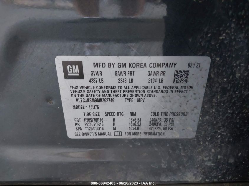 2021 CHEVROLET TRAX LS - KL7CJNSM9MB362746