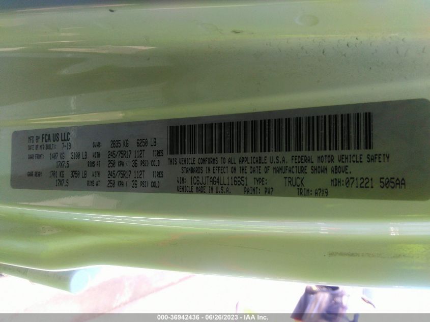 2020 JEEP GLADIATOR SPORT S - 1C6JJTAG4LL116651