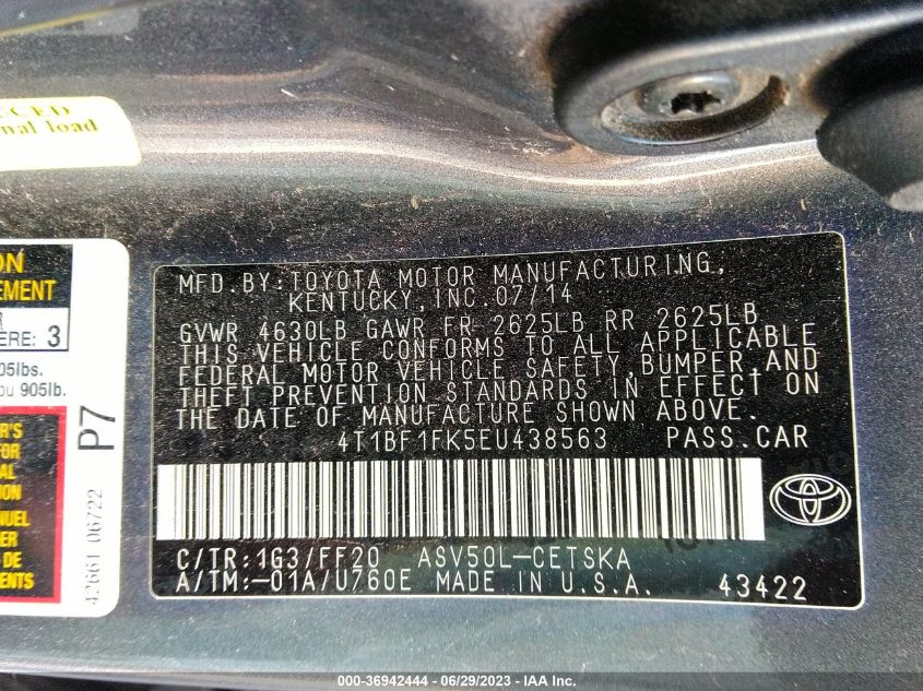 2014 TOYOTA CAMRY L/LE/XLE/SE/SE SPORT - 4T1BF1FK5EU438563