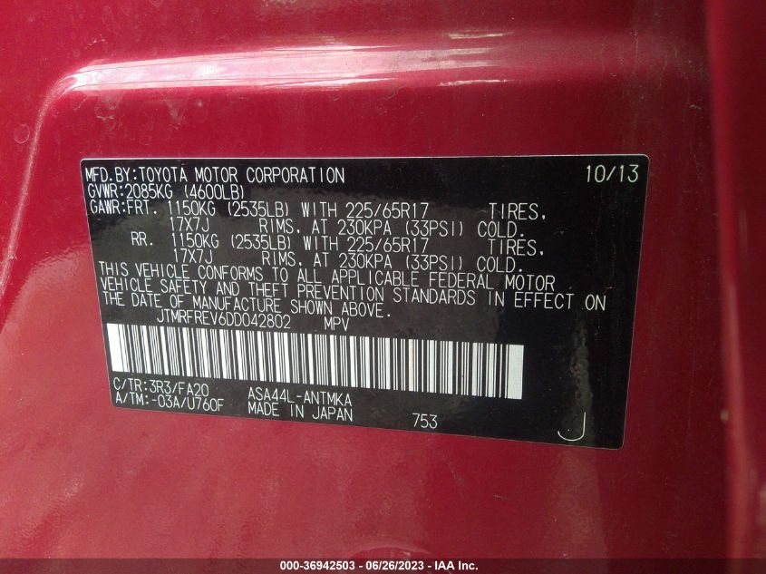 2013 TOYOTA RAV4 XLE - JTMRFREV6DD042802