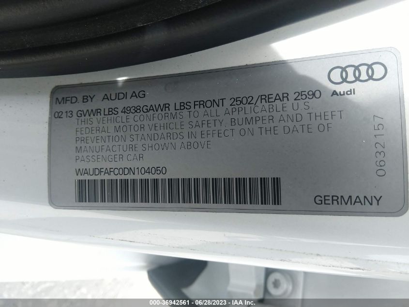 2013 AUDI A6 PREMIUM PLUS - WAUDFAFC0DN104050