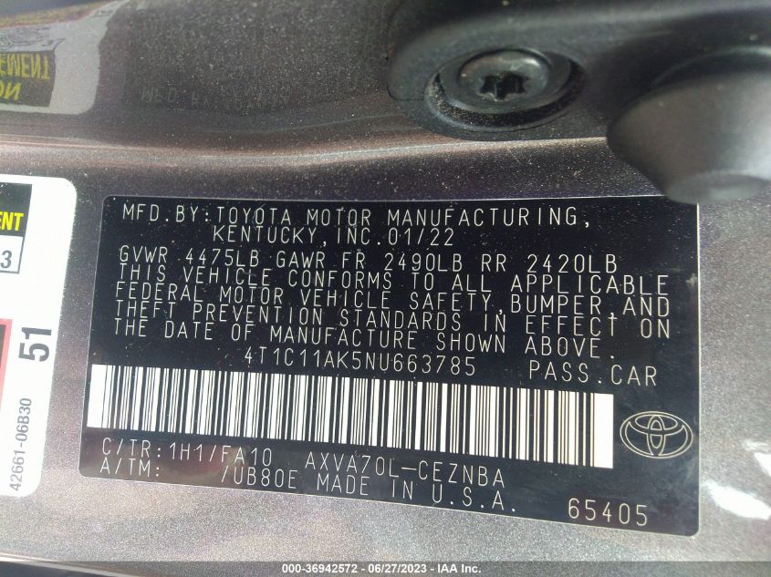 2022 TOYOTA CAMRY LE - 4T1C11AK5NU663785