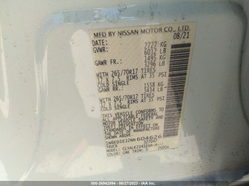 2022 NISSAN FRONTIER PRO-X - 1N6ED1EJ2NN604626
