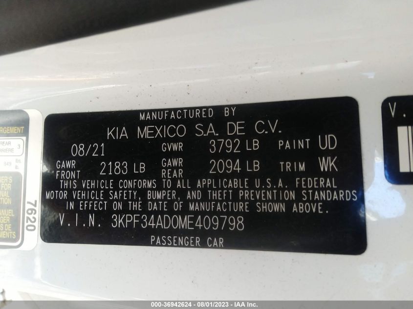 2021 KIA FORTE GT-LINE - 3KPF34AD0ME409798