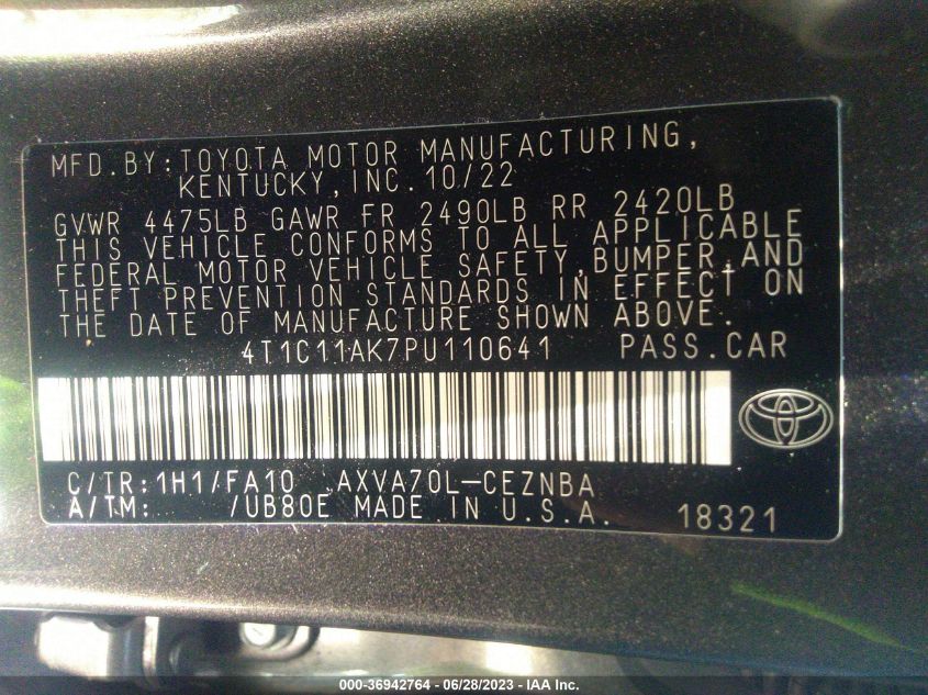 2023 TOYOTA CAMRY LE - 4T1C11AK7PU110641