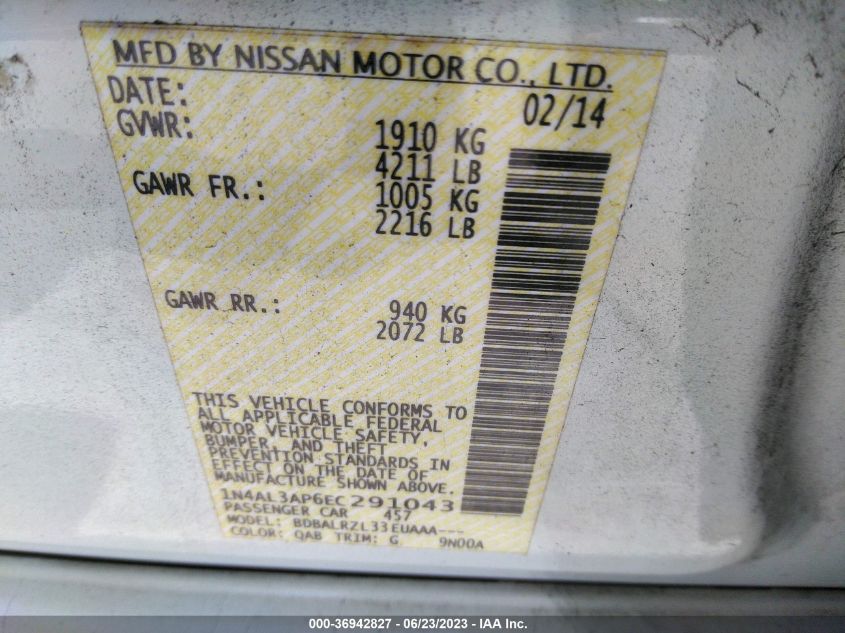 2014 NISSAN ALTIMA 2.5 S - 1N4AL3AP6EC291043